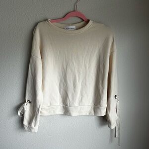 Painted Threads Cream Sweatshirt with Tie Sleeve